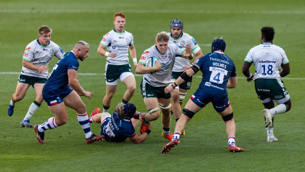 BRISTOL, ENGLAND - SEPTEMBER 24: London Irish's Tom Pearson in action during the Gallagher Premiership Rugby match between Bristol Bears and London Irish at Ashton Gate on September 24, 2022 in Bristol, United Kingdom. (Photo by Bob Bradford - CameraSport via Getty Images)