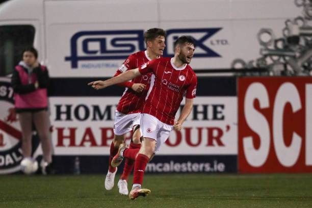 Louth , Ireland - 21 October 2022; Aidan Keena of Sligo Rovers celebrates after scoring his side's second goal during the SSE Airtricity League...