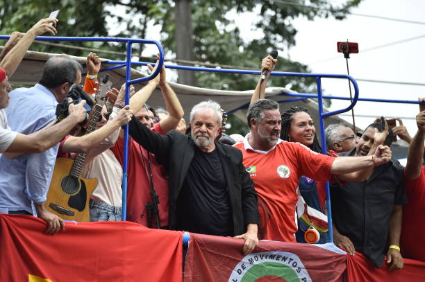 Luiz Inacio Lula da Silva Brazil's former president outside of the Sindicato dos Metalurgicos do ABC on November 9 2019 in Sao Bernardo do Campo...