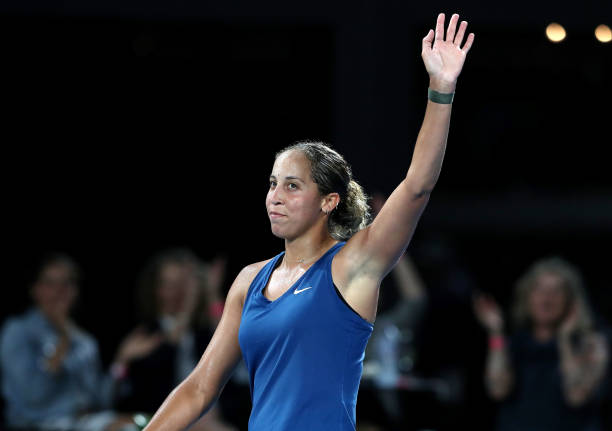 Madison Keys of the USA waves to the crowd after she defeated Cori Gauff of the USA to advance to the final during day six of the 2022 Adelaide...
