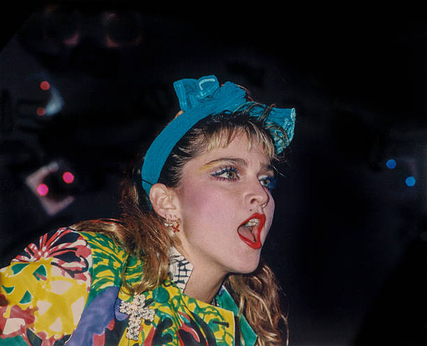 Madonna on stage for her 1985 Virgin Tour.