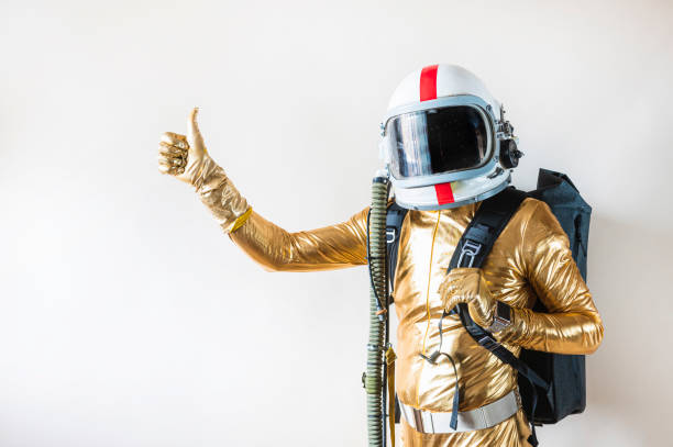 man dressed as an astronaut with backpack making gestures picture
