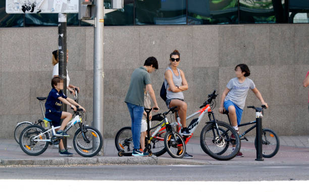 Mar Flores is seen with her sons on May 03 2020 in Madrid Spain