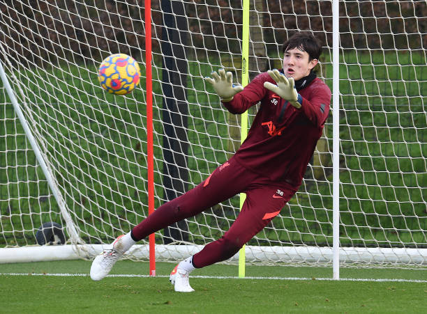 Marcelo Pitaluga of Liverpool during a training session at AXA Training Centre on December 24, 2021 in Kirkby, England.