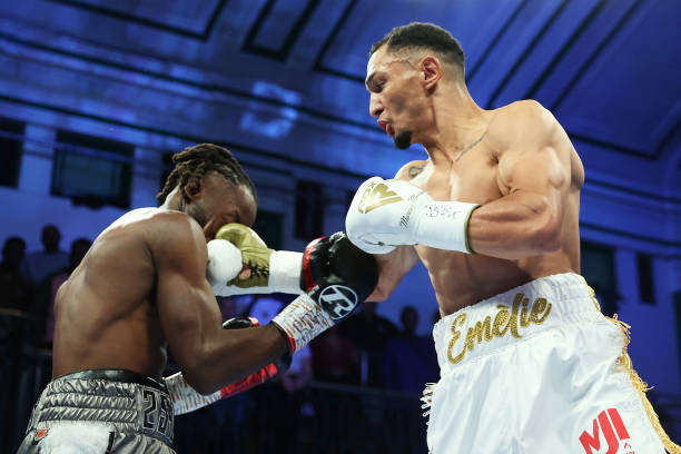 Marcus Morrison punches Denzel Bentley during the British Middleweight Title fight between Denzel Bentley and Marcus Morrison at York Hall on...