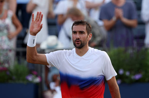 Marin Cilic of Croatia celebrates after winning against Emil Ruusuvuori of Finland during the Men's Singles Quarter Final match on day five of the...