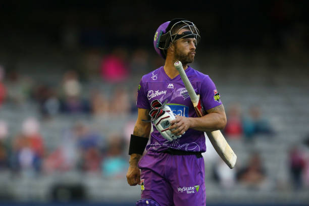 Matthew Wade of the Hurricanes reacts after losing his wicket during the Big Bash League match between the Melbourne Renegades and the Hobart...