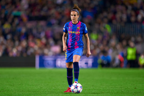 Melanie Serrano of FC Barcelona with the ball during the UEFA Women's Champions League Quarter Final Second Leg match between FC Barcelona and Real...