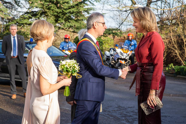 Melle mayor Dirk De Maeseneer and Queen Mathilde of Belgium pictured during a visit of Belgian Queen at the GO Tuinbouwschool part of the week...