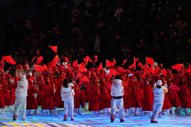 Members of Team China are seen during the Opening Ceremony of the Beijing 2022 Winter Olympics at the Beijing National Stadium on February 04, 2022...