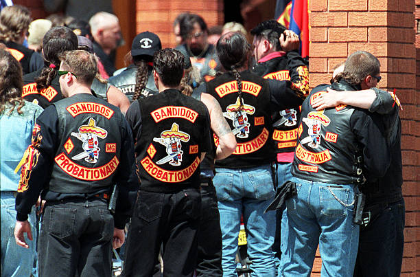 Members of the Bandidos biker gang attend the funeral of fellow member ...