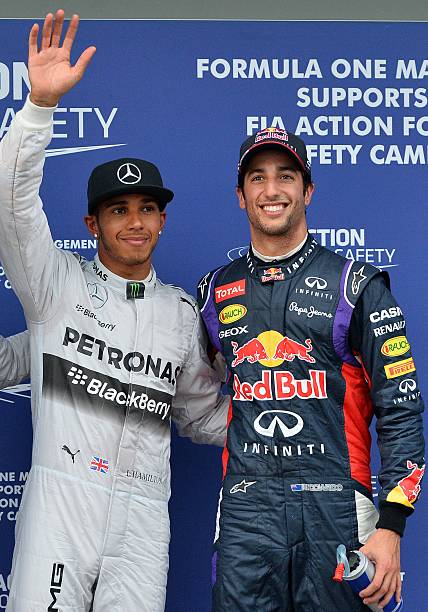 Daniel Ricciardo (Redbull) and Lewis Hamilton (Mercedes) after qualifying 2014