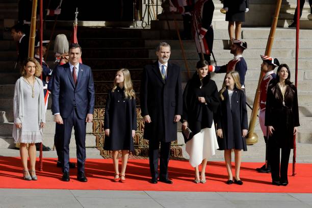Meritxell Batet Pedro Sanchez Princess Leonor of Spain King Felipe of Spain Princess Sofia of Spain and Pilar Llop attend the solemn opening of the...