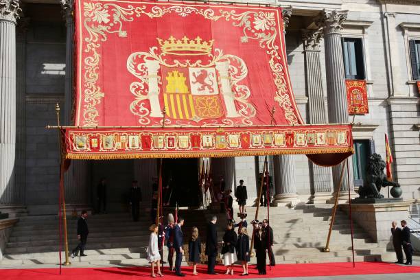 Meritxell Batet Pedro Sanchez Princess Leonor of Spain King Felipe of Spain Princess Sofia of Spain and Pilar Llop attend the solemn opening of the...