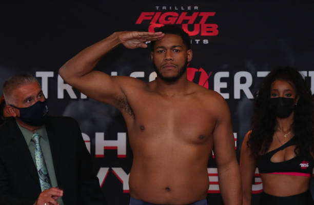 Michael Hunter poses for the media during the weigh-in for his fight against Jerry Forrest on December 1, 2021 in New York, United States.