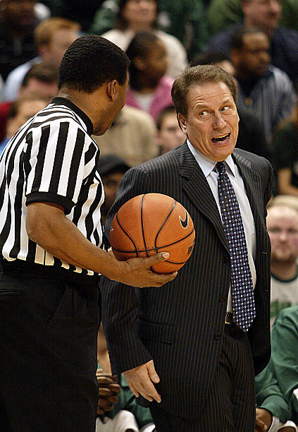 Michigan State head coach Tom Izzo disputes a call with an official. Michigan State played host to Indiana in the Spartans' Big Ten home opener. The...