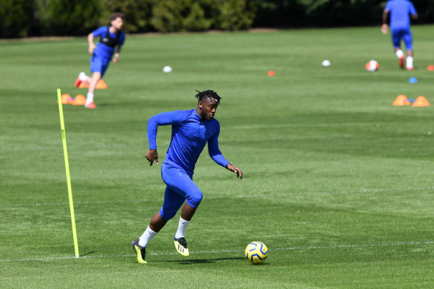 Michy Batshuayi of Chelsea during a small group training session at Chelsea Training Ground on May 22 2020 in Cobham England