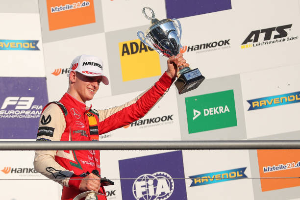 Mick Schumacher celebrates the second place in the second race and wins the European Formula 3 Championship 2018 after the final race of the Formula...