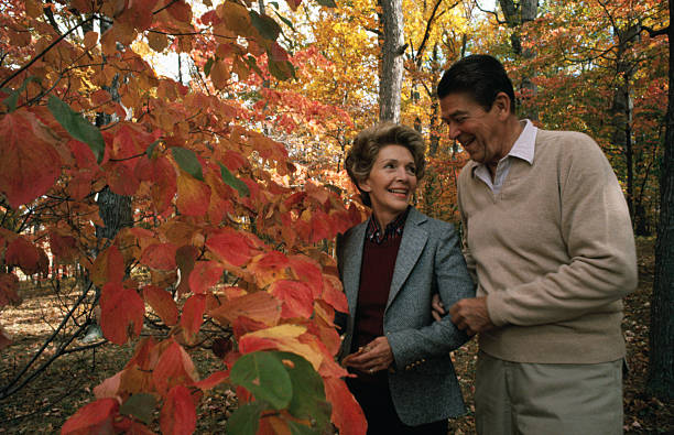 Middleburg, Virginia: GOP Presidential candidate Ronald Reagan [with his wife, Nancy Reagan] enjoys the fall foliage, October 24, at their home in...