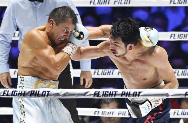 Middleweight super champion Ryota Murata of Japan punches IBF champion Gennadiy Golovkin of Kazakhstan during the sixth round of their title...