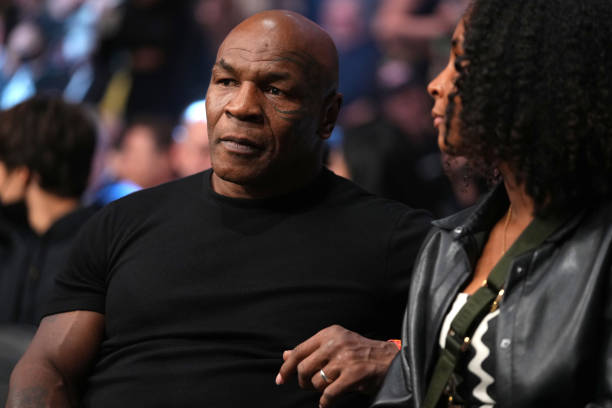 Mike Tyson is seen in attendance during the UFC 270 event at Honda Center on January 22, 2022 in Anaheim, California.