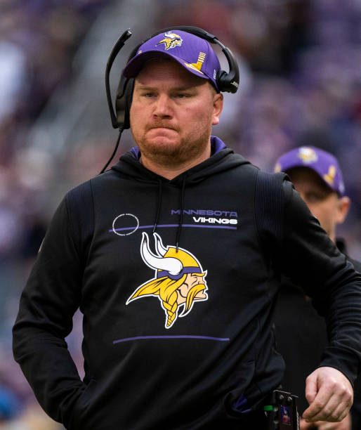 Minnesota Vikings co-defensive coordinator Adam Zimmer takes the field before the game against the Chicago Bears at U.S. Bank Stadium on January 9,...
