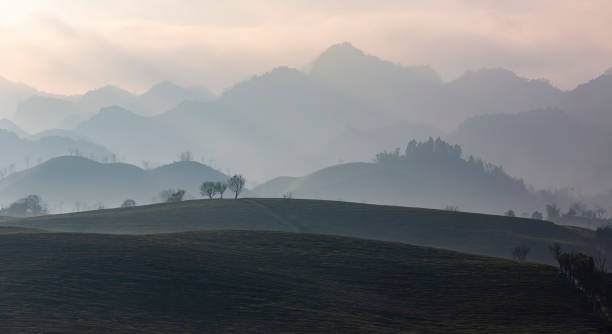 Moc Chau Plateau,Scenic view of mountains against sky during sunset,Vietnam
