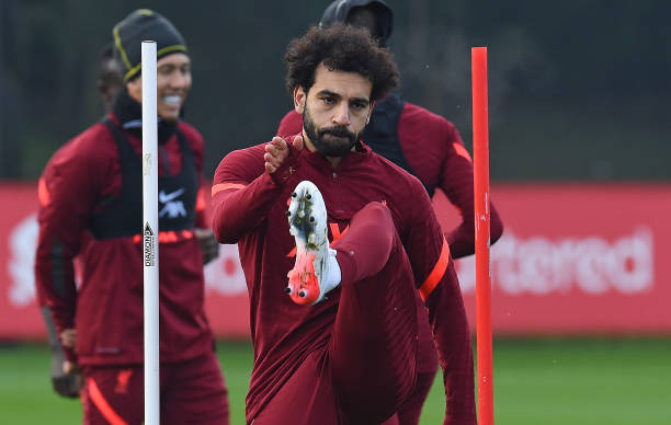 Mohamed Salah of Liverpool during a training session at AXA Training Centre on December 24, 2021 in Kirkby, England.