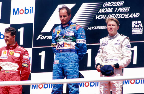 GP von Deutschland 1997, Michael Schumacher ( GER , Ferrari), Gerhard Berger ( AUT , Benetton Renault ) und Mika Haekkinen ( FIN , McLaren Mercedes ) www.hoch-zwei.net, copyright: HOCH