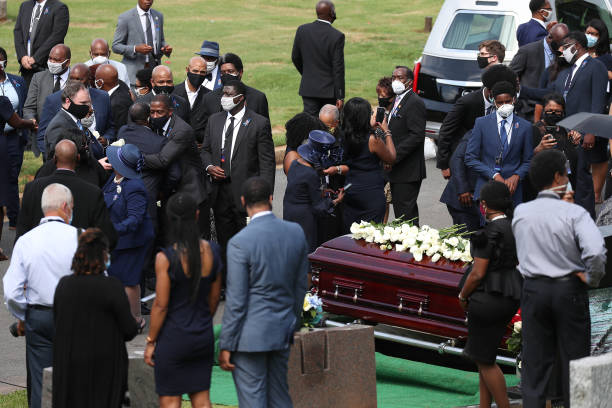 Mourners pay their respects at the gravesite Rep. John Lewis at the South-View Cemetery on July 30, 2020 in Atlanta, Georgia. Former U.S....