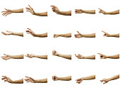 Multiple of man's hand gesture isolated on white background. Carefully cut out by pen tool and insert a clipping path.