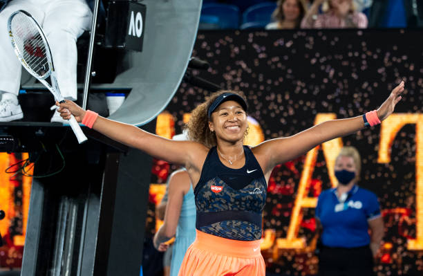 Naomi Osaka of Japan celebrates after defeating Jennifer Brady of the United States in the women's singles final, during day 13 of the 2021...