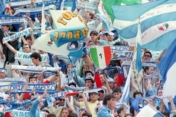 Napoli supporters celebrate their team's season champions after the Serie A match between Napoli and Fiorentina at the Stadio Pao Paulo on May 10,...