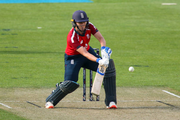 Natalie Sciver of England bats during game one of the International T20 series between the New Zealand White Ferns and England at Sky Stadium on...