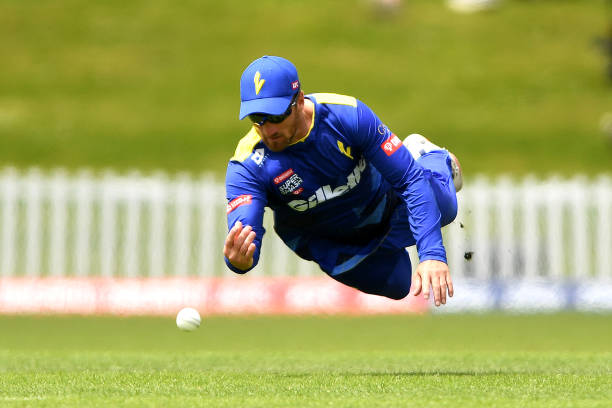 Neil Broom of the Volts fields the ball during the Super Smash T20 match between Otago Volts and Northern Brave at University of Otago Oval on...