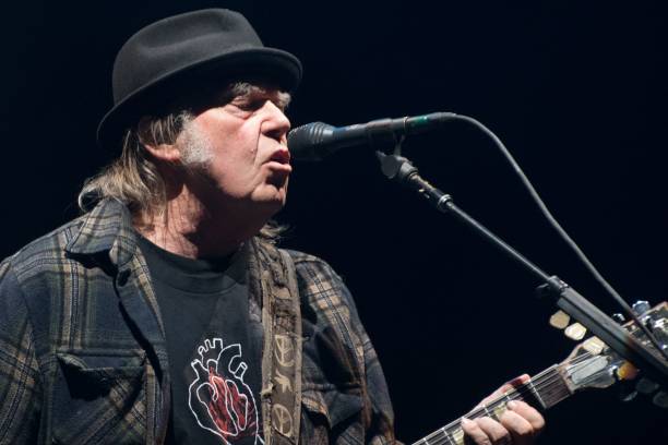 Neil Young performs on stage for his first time in Quebec City during 2018 Festival d'Ete on July 6, 2018.