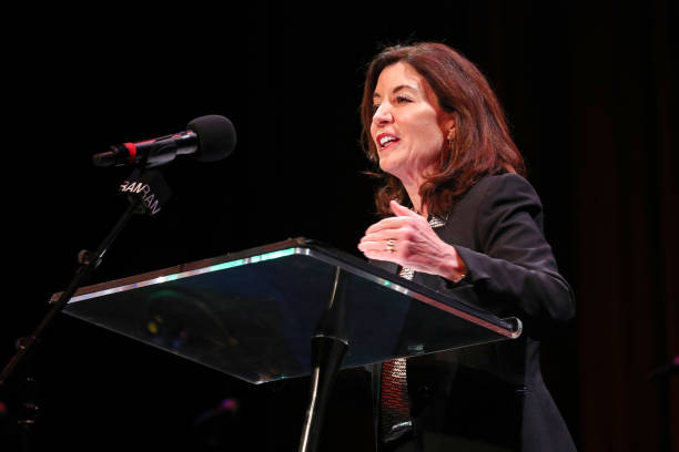 New York Governor Kathy Hochul speaks onstage at the 36th Annual Brooklyn Tribute to Dr. Martin Luther King, Jr. At Brooklyn Academy of Music on...