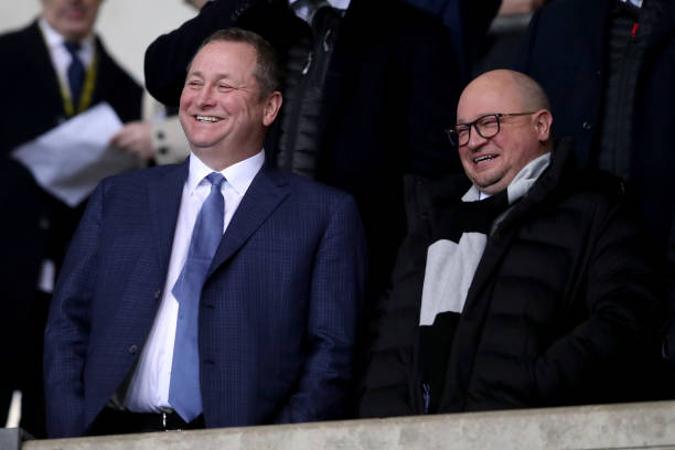 Newcastle United owner Mike Ashley and Lee Charnley Newcastle United's managing director during the FA Cup Fourth Round Replay match between Oxford...