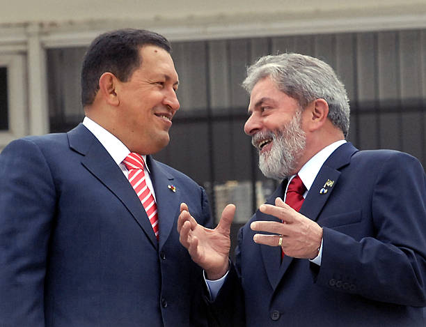 Newly reelected Venezuela President Hugo Chavez meet with Brazilian President Luiz Inacio Lula da Silva at Planalto Palace Chavez visits Brazil as...
