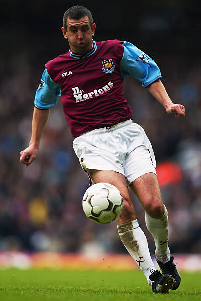 Nigel Winterburn of West Ham United running with the ball during the FA Barclaycard Premiership match between West Ham United and Fulham held on...