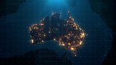 Night Map of Australia with City Lights Illumination