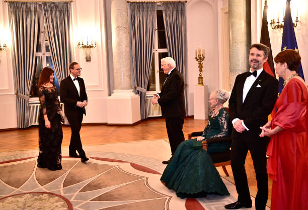 November 2021, Berlin: Federal President Frank-Walter Steinmeier , Queen Margrethe II of Denmark, Crown Prince Frederik and Elke Büdenbender, wife of...