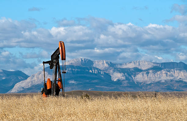 Oil well pump-jack on rocky mountain front