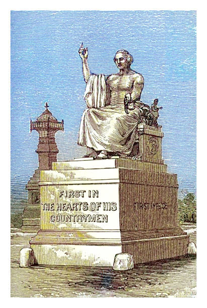 Old engraved illustration of Greenough&#039;s Statue of Washington, Washington DC.