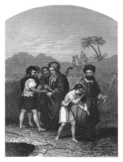 Old engraved illustration of Joseph sold by his brethren