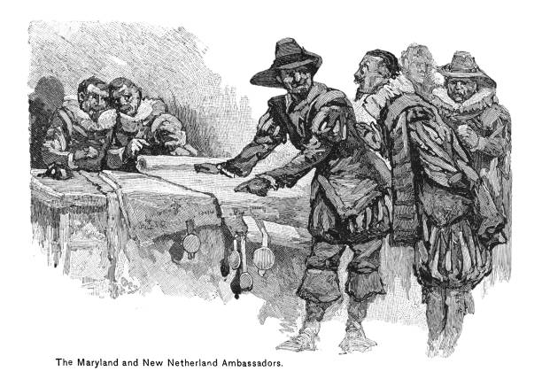Old engraved illustration of the Maryland and New Netherland Ambassadors