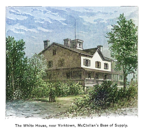 Old engraved illustration of the White House (plantation), near Yorktown, McClellan&#039;s Base of Supply