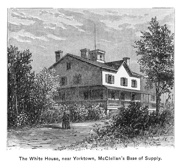 Old engraved illustration of the White House (plantation), near Yorktown, McClellan&#039;s Base of Supply