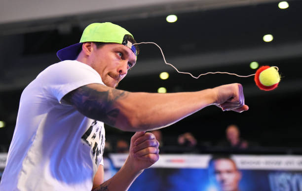 Oleksandr Usyk in action during a public workout at the National Football Museum on November 7, 2018 in Manchester, England.