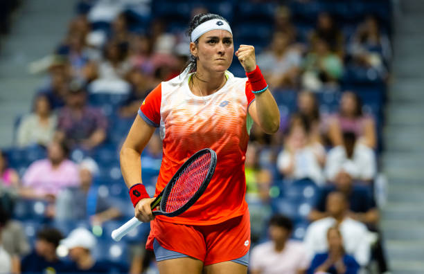 Ons Jabeur of Tunisia celebrates winning a point against Veronika Kudermetova of Russia in her fourth round match on Day 7 of the US Open Tennis...